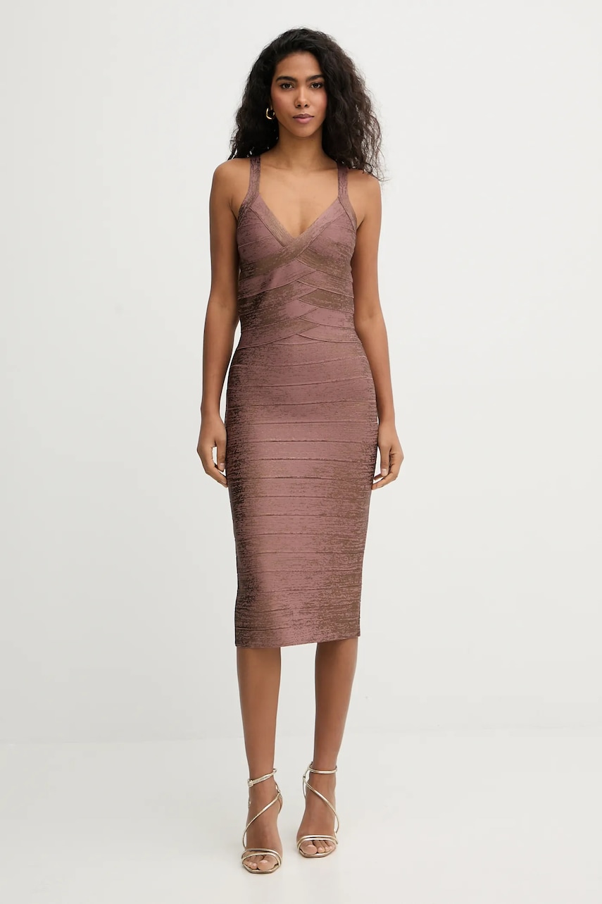 Herve Leger rochie Indie culoarea maro, midi, mulata, HFL8549936