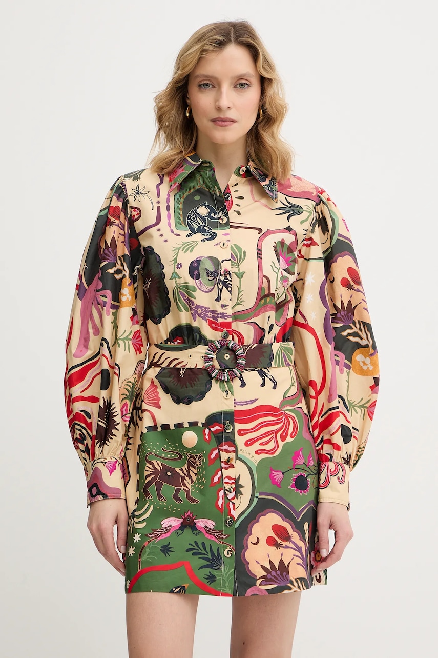 Farm Rio rochie din bumbac culoarea bej, mini, drept, 350089