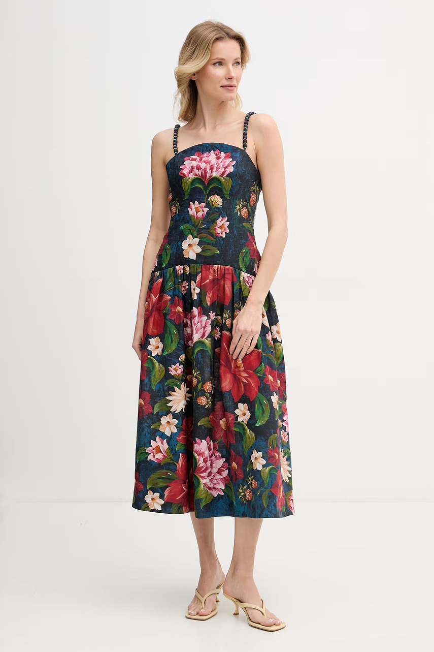 Barbour φόρεμα με λινό x Farm Rio LDR1030 σκούρο μπλε