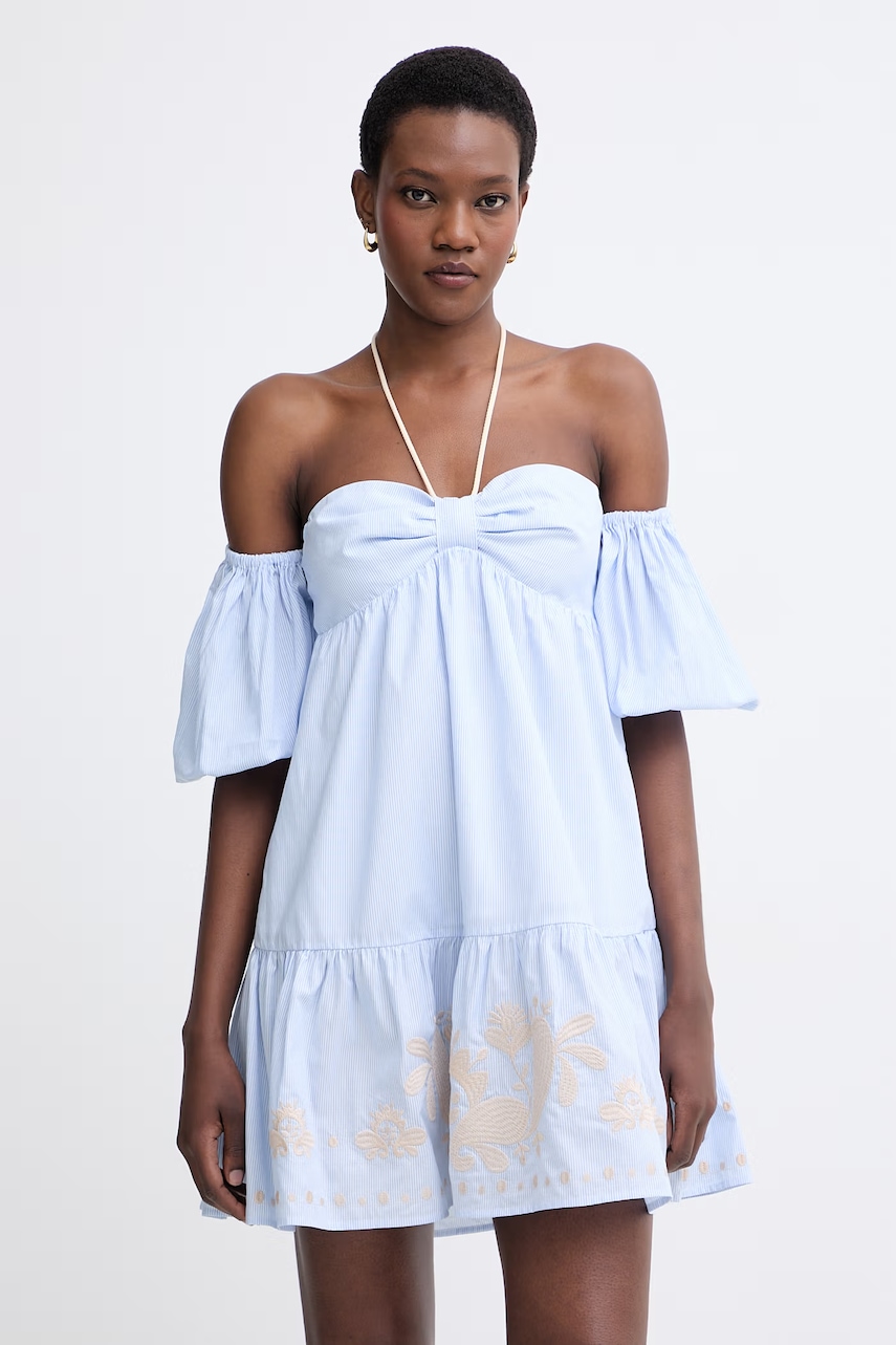 Twinset φόρεμα off shoulder βαμβακερό