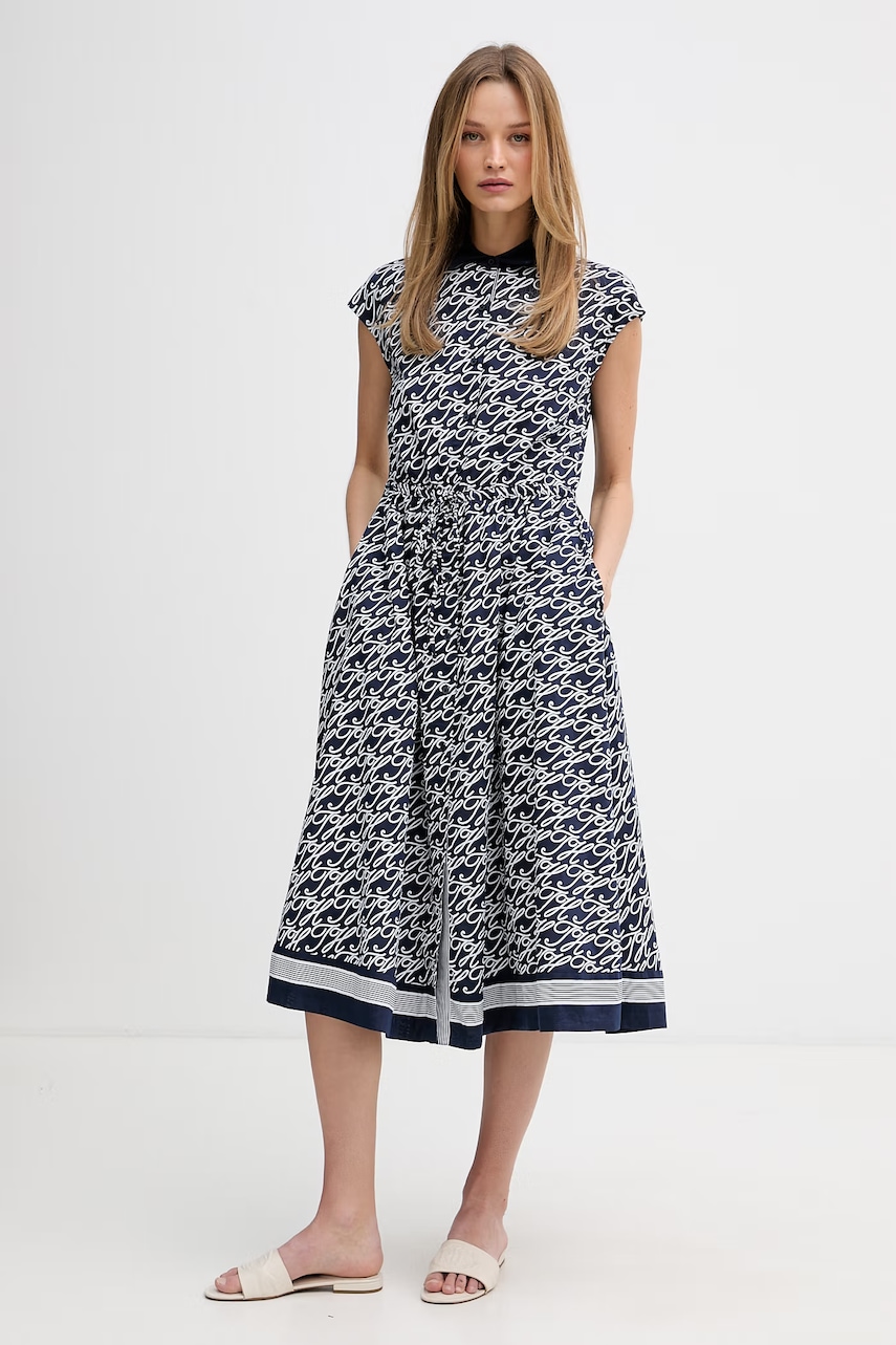 Levně Tommy Hilfiger košilové šaty s hedvábím SUMMER