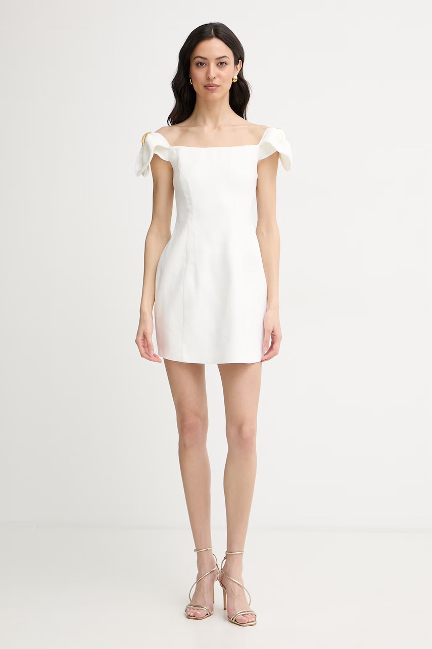 Elisabetta Franchi φόρεμα off shoulder με λινό