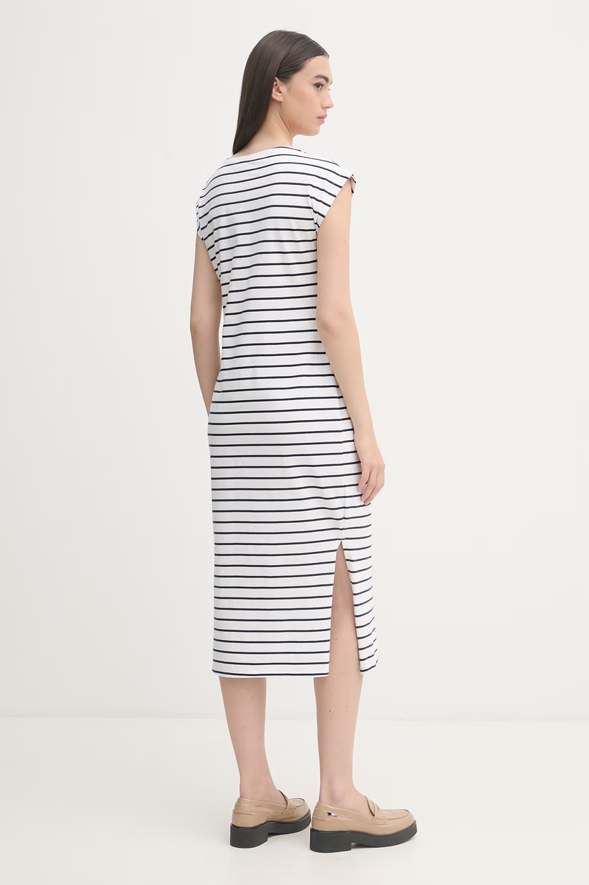 U.S. Polo Assn. сукня бавовняна GROWN ON SLEEVE TIE-DETAIL STRIPE MIDI