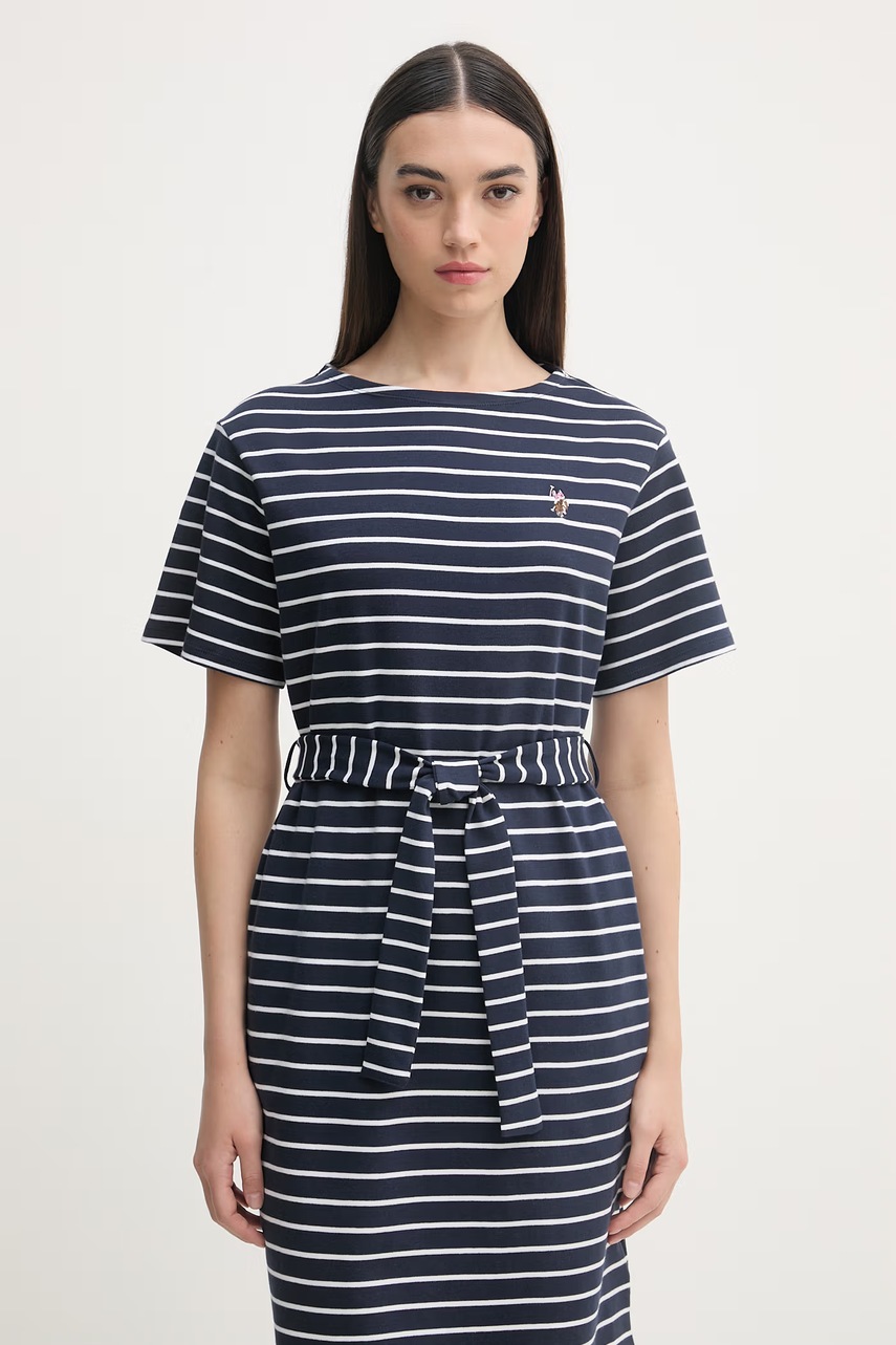 U.S. Polo Assn. šaty bavlněné BOAT NECK BOXY SLEEVE STRIPE MIDI (obrázek 4)