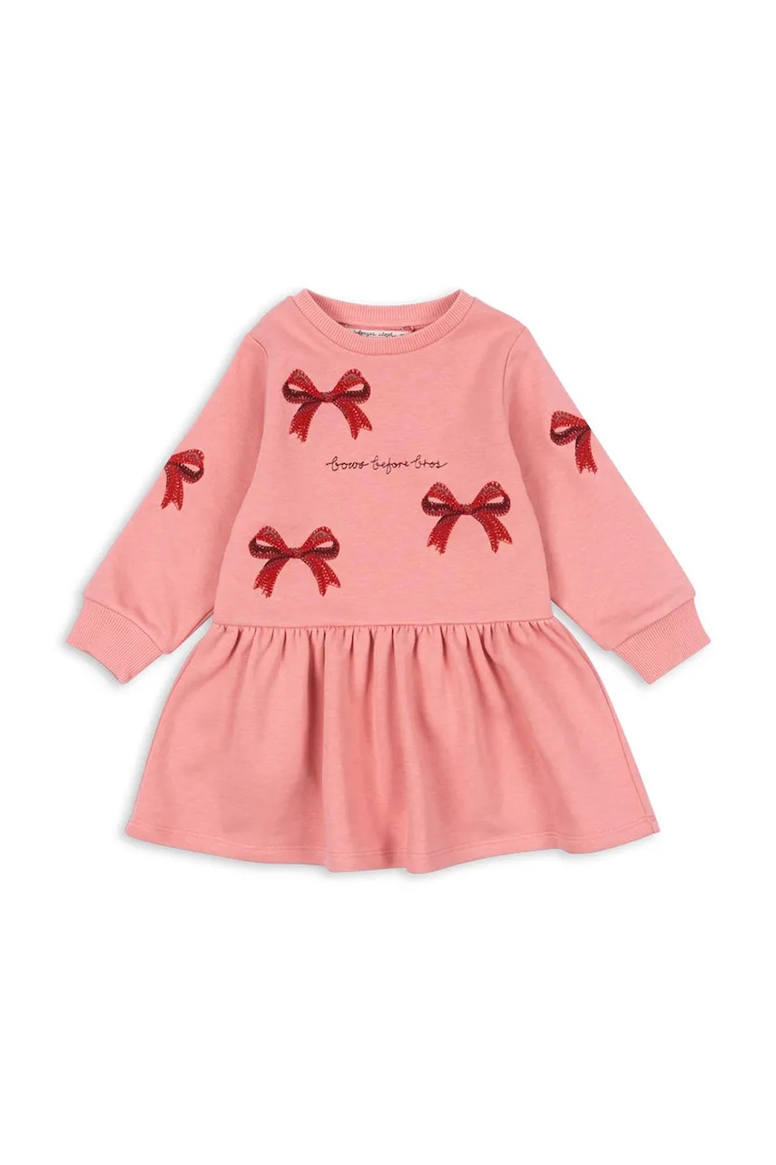 Konges Sløjd rochie fete LOU BOW SWEAT DRESS OCS culoarea roz, mini, evazati, KS104341