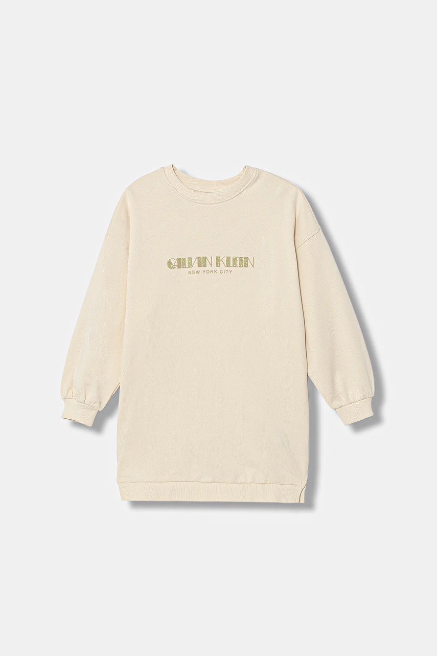 Levně Dětské bavlněné šaty Calvin Klein Jeans béžová barva, mini, IG0IG03092