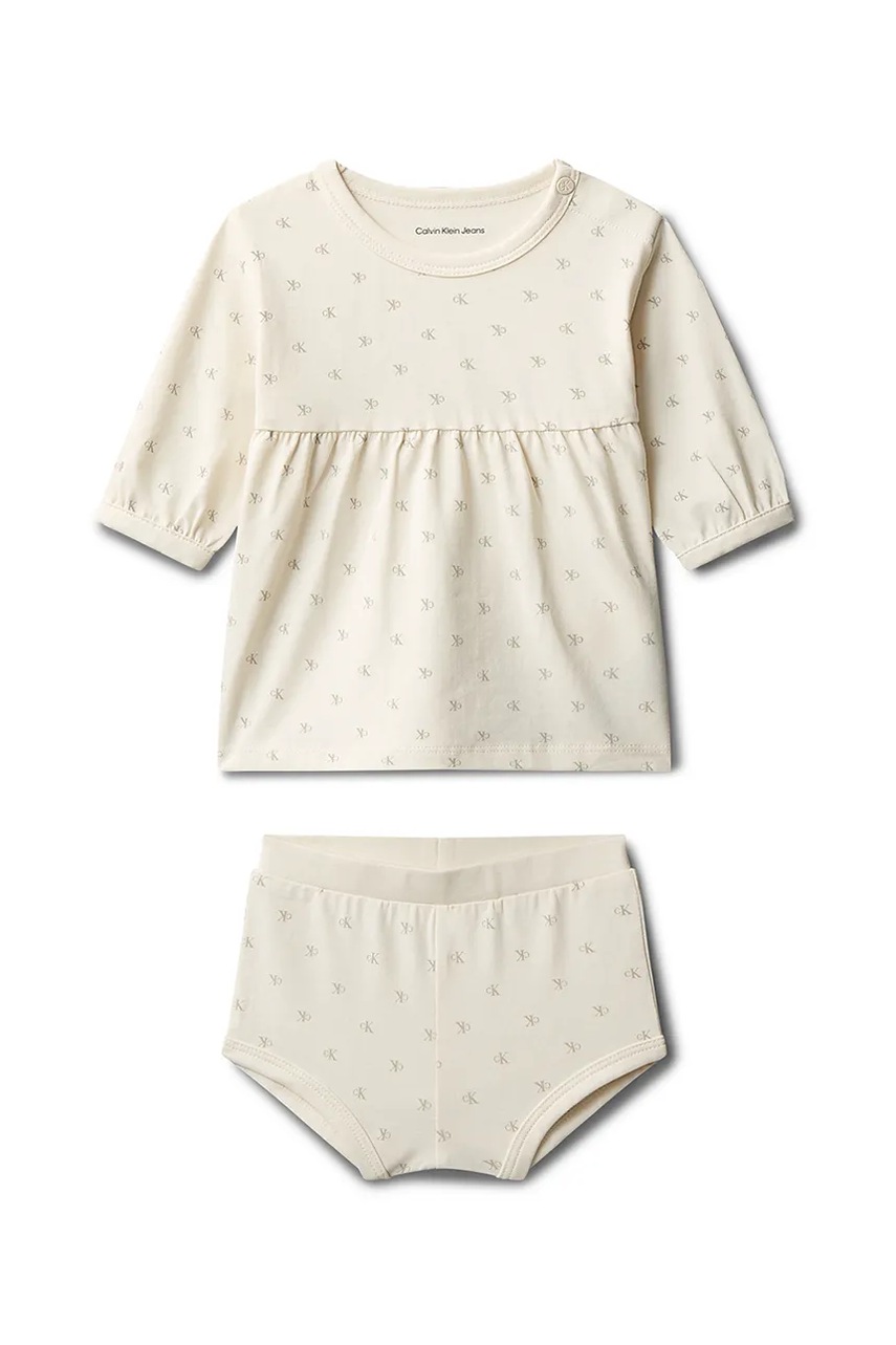 Levně Dívčí šaty Calvin Klein Jeans béžová barva, mini, IN0IN00351