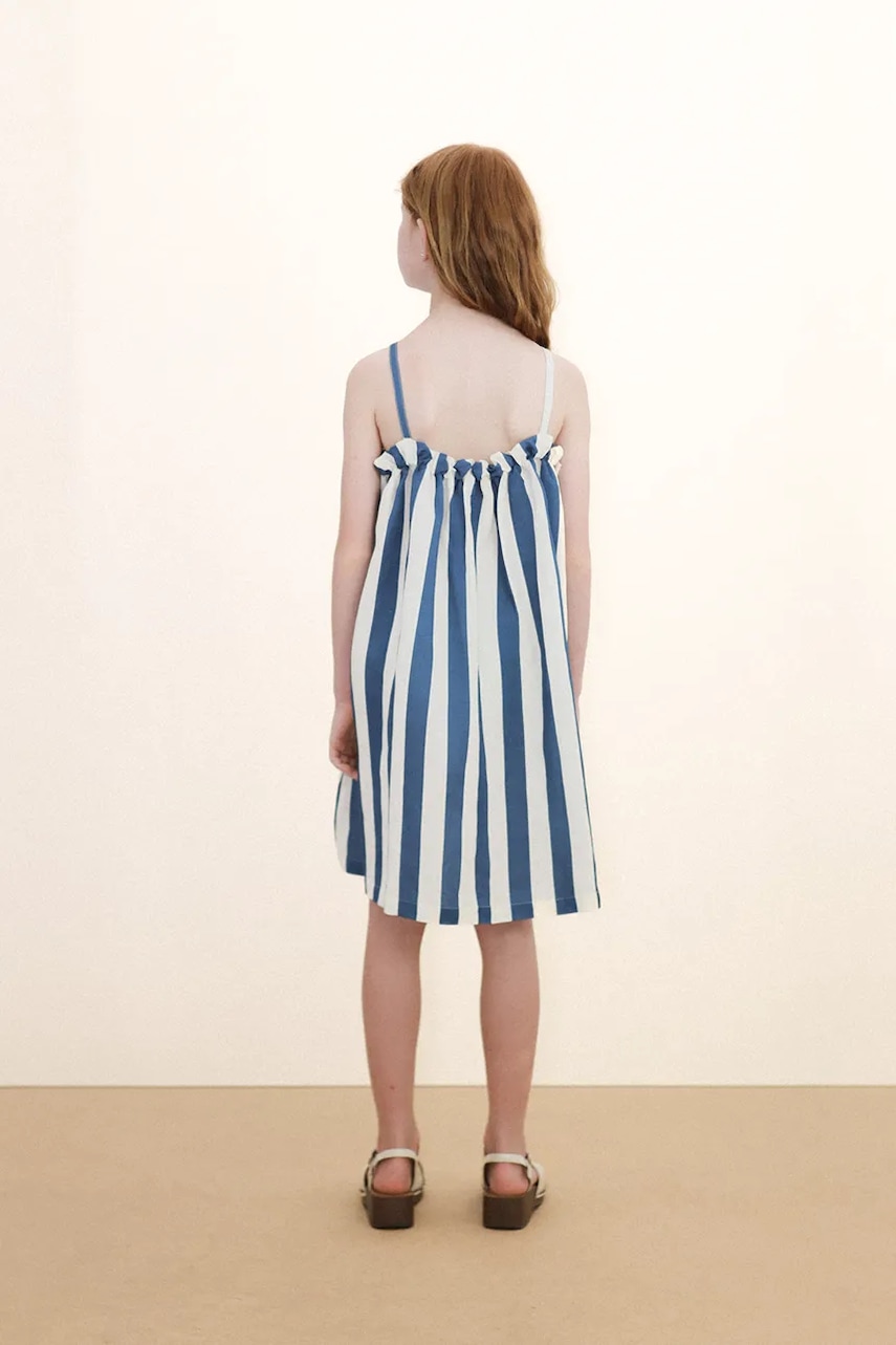 Detské šaty s prímesou ľanu Tinycottons LIGHT NAVY STRIPES DRESS