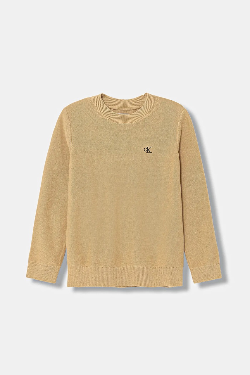 Levně Dětský bavlněný svetr Calvin Klein Jeans béžová barva, IB0IB02641