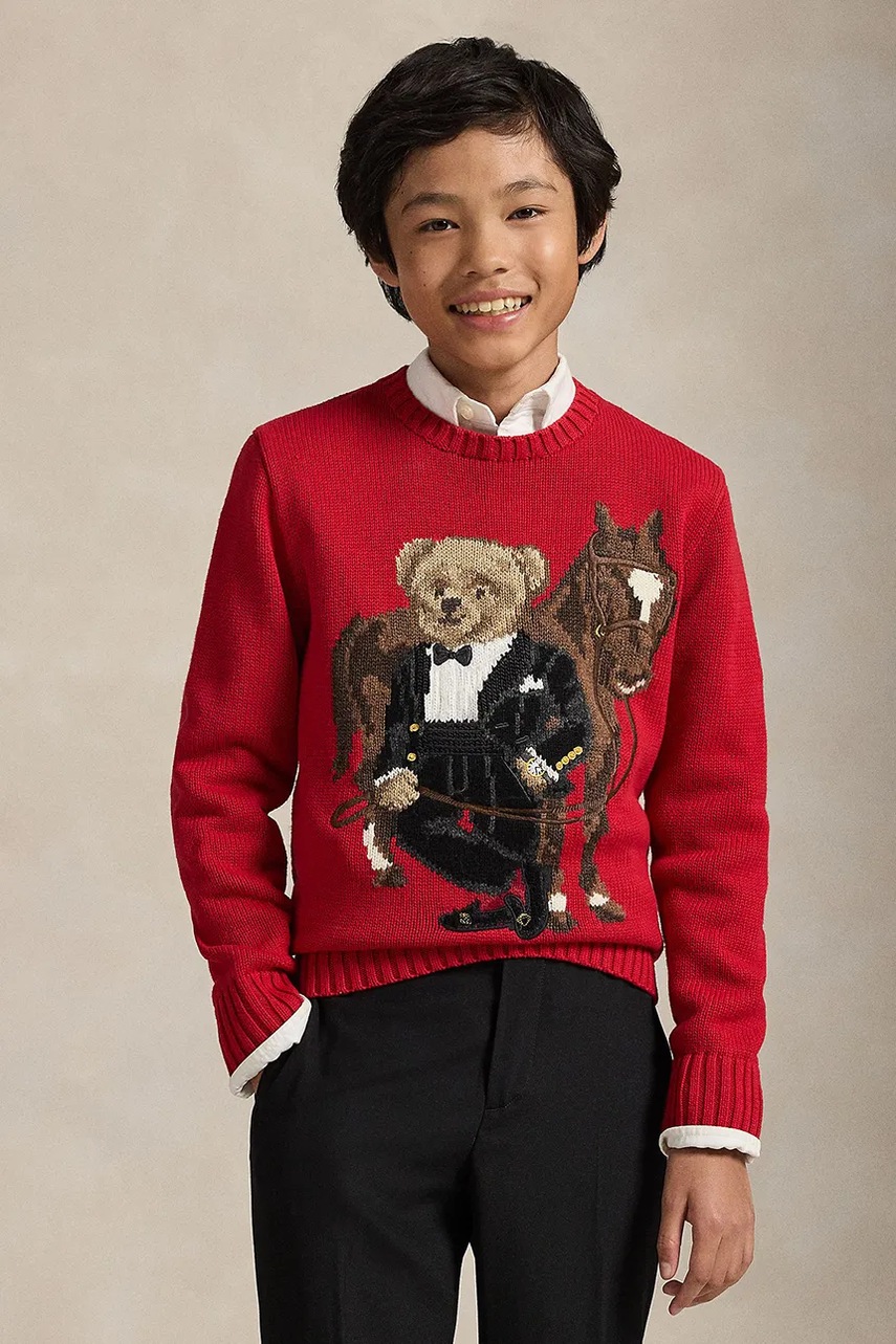 Levně Dětský bavlněný svetr Polo Ralph Lauren červená barva, 323A10260001