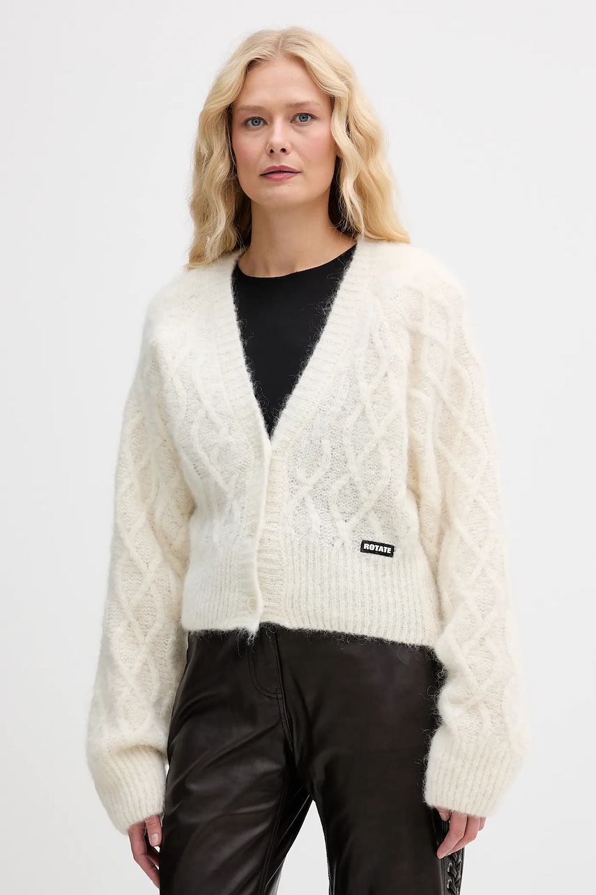 Rotate cardigan din amestec de lână culoarea bej, 1154592344