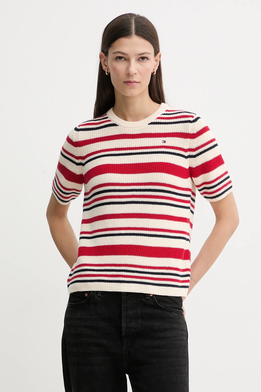 Levně Bavlněné tričko Tommy Hilfiger dámské, červená barva, WW0WW48793