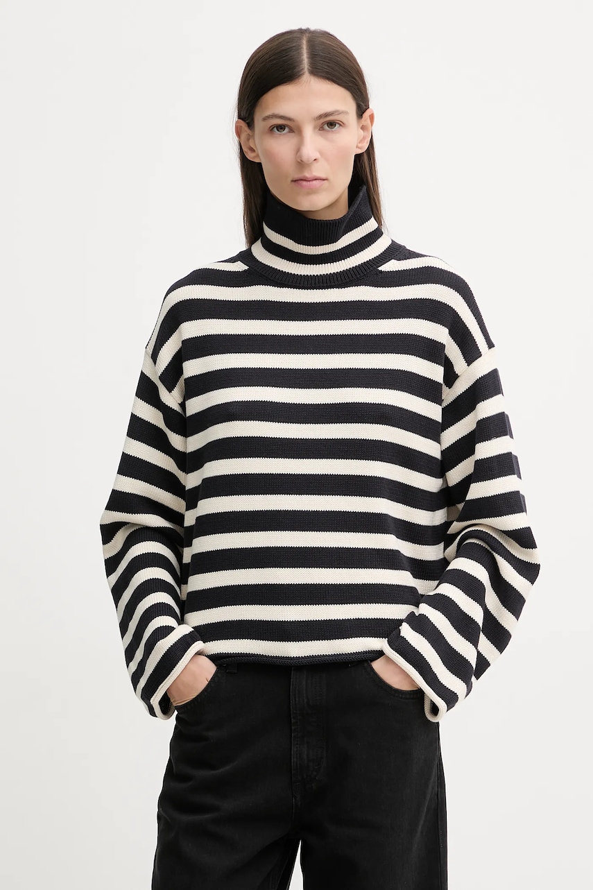 Marc O'Polo pulover de bumbac culoarea bleumarin, cu guler, 600605960013