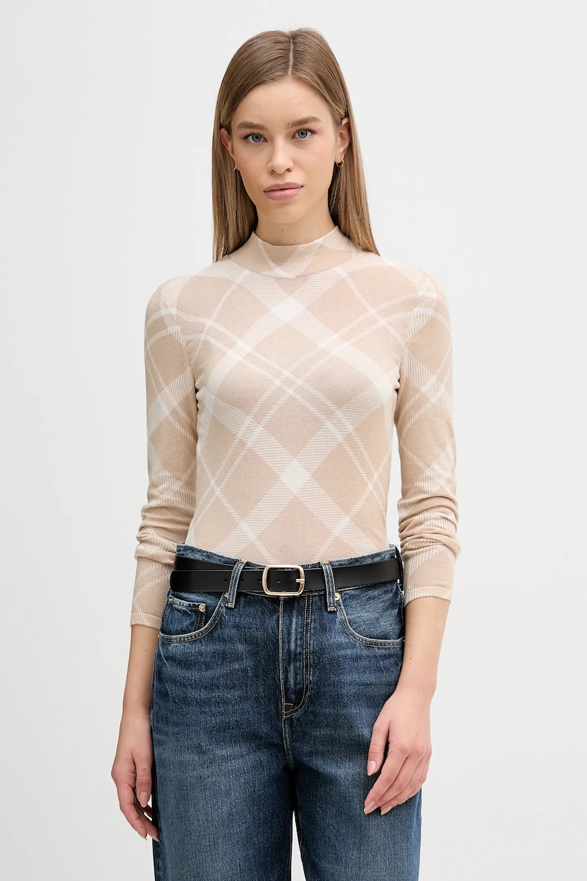 Barbour pulover de bumbac Savannah culoarea bej, light, cu turtleneck, LKN1731