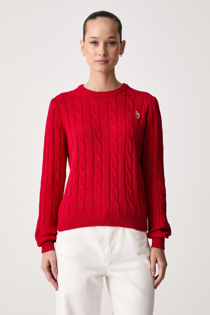U.S. Polo Assn. pulover za žene od pamuka CREW NECK CABLE