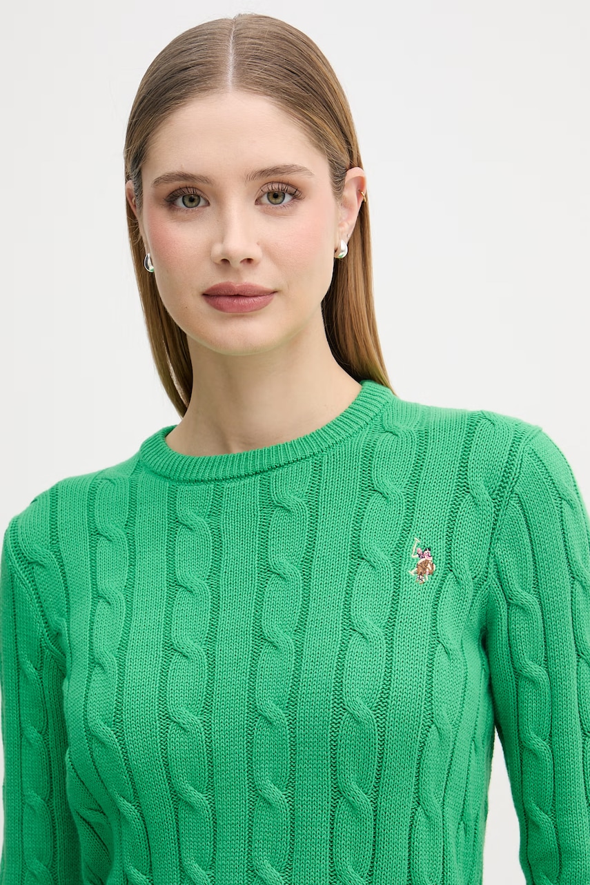 U.S. Polo Assn. sveter dámsky bavlnený CREW NECK CABLE