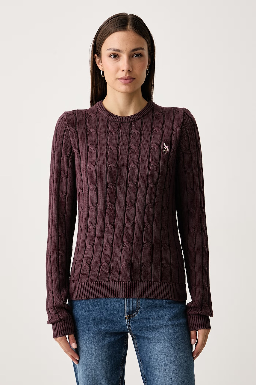 U.S. Polo Assn.  sveter dámsky bavlnený CREW NECK CABLE