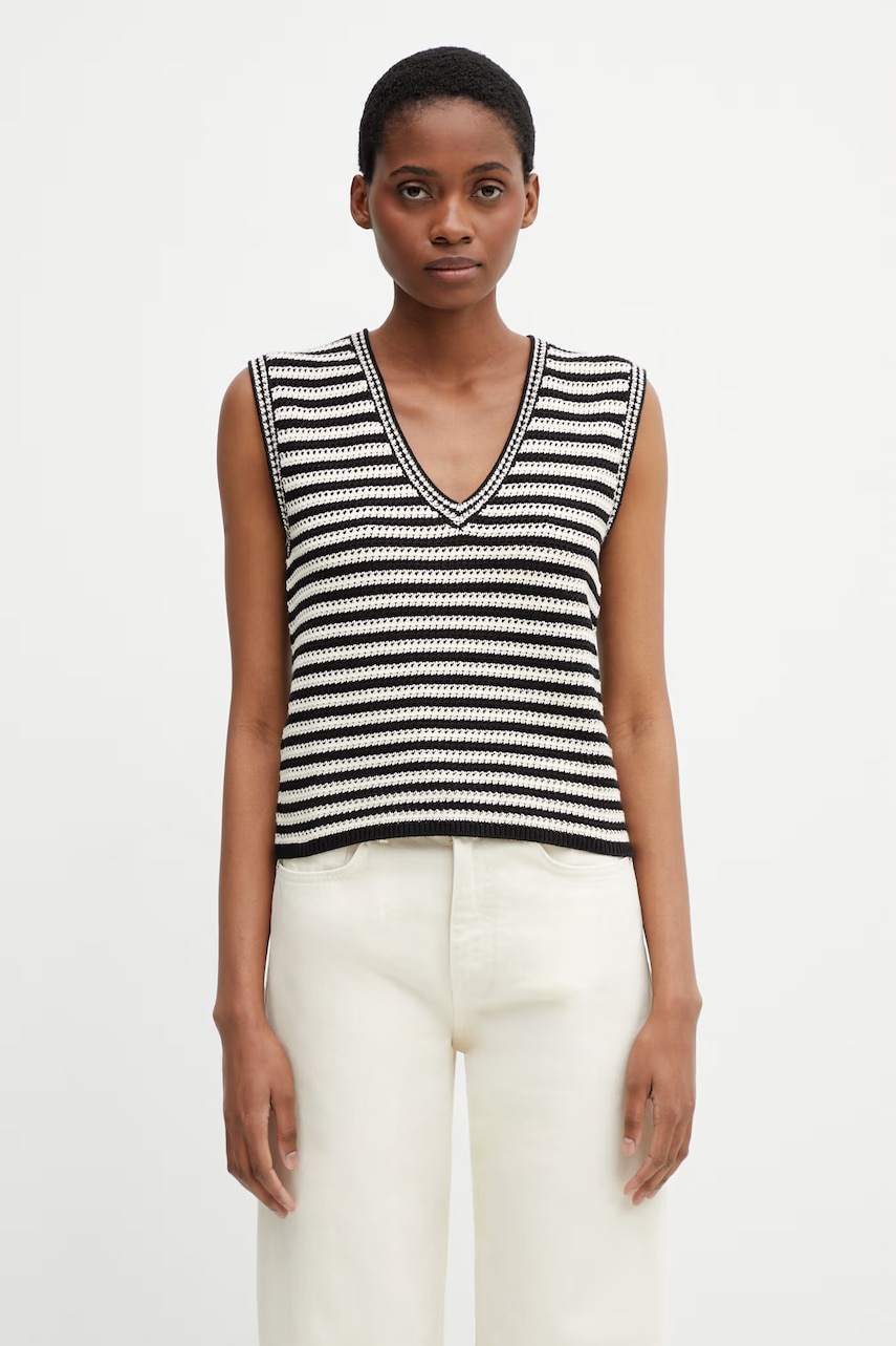 Anine Bing LOWEN SWEATER - BLACK AND IVORY STRIPE bluzka damska z bawełną w paski