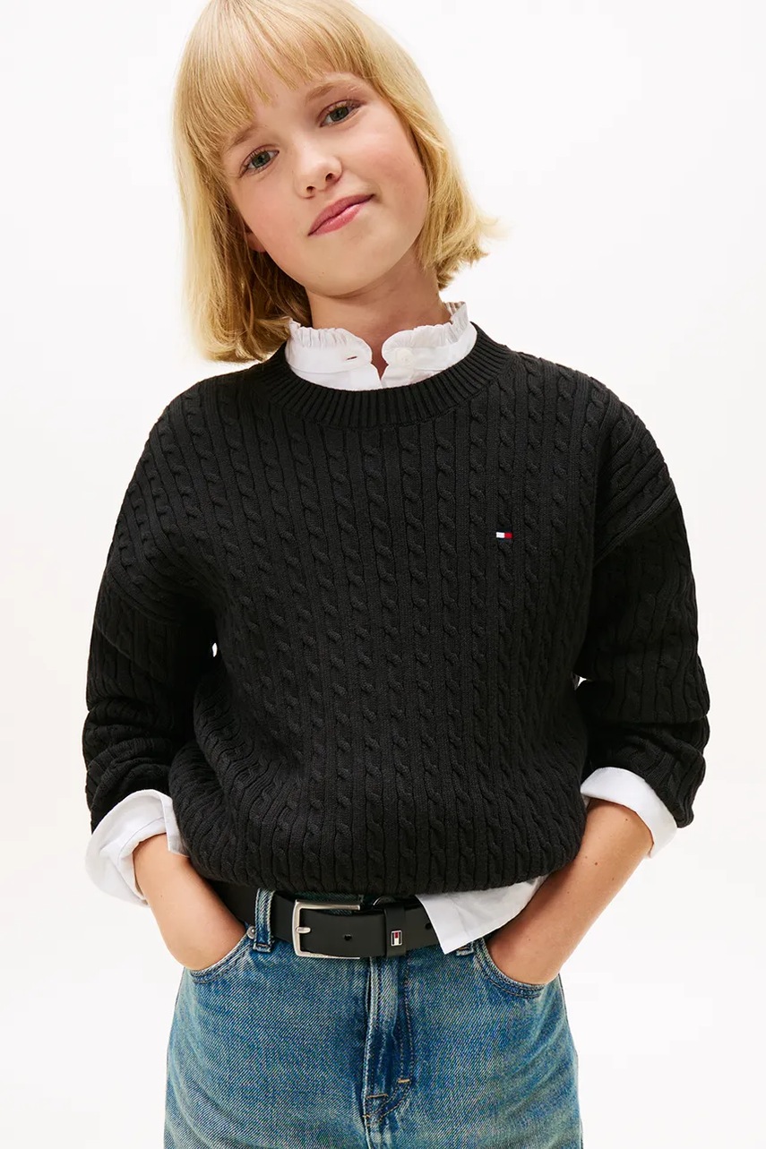 Levně Dětský bavlněný svetr Tommy Hilfiger černá barva, KG0KG08848