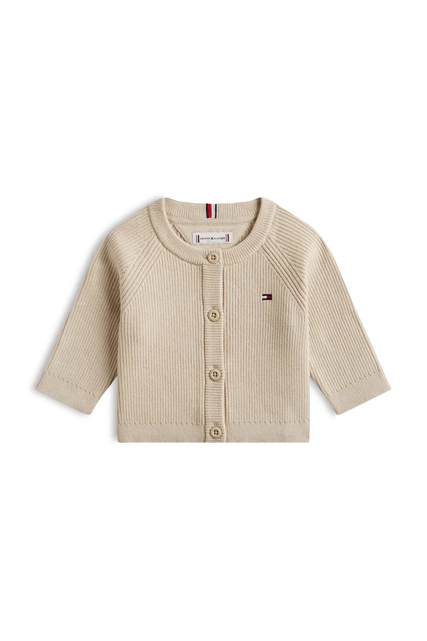 Levně Dětský bavlněný kardigan Tommy Hilfiger béžová barva, KN0KN01846