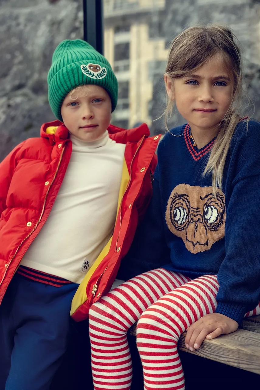 Mini Rodini pulover de bumbac pentru copii E.T. culoarea albastru marin, 25820155