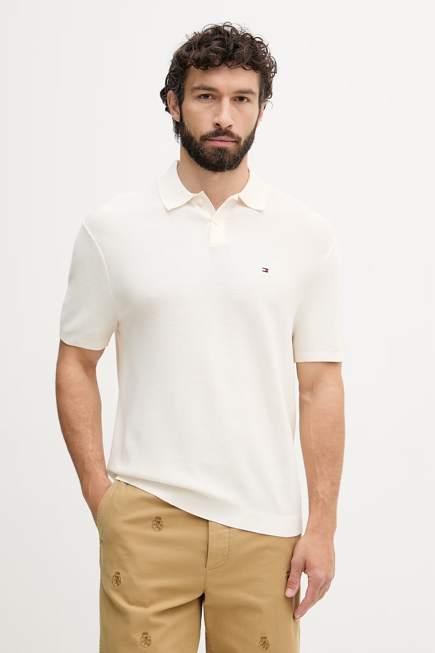 Tommy Hilfiger Πλεκτό μπλουζάκι πόλο ανδρικό βαμβακερό