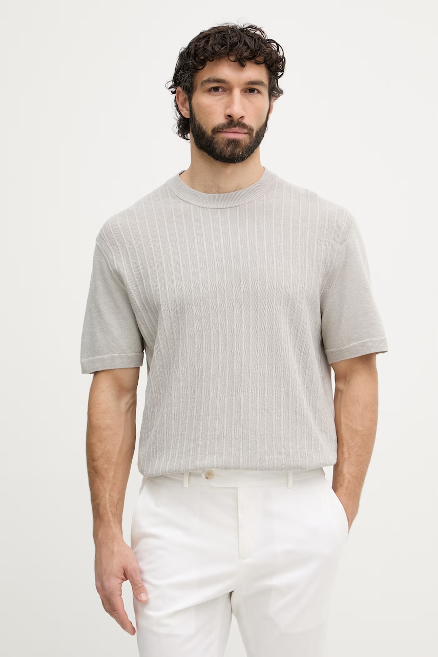 BOSS Orange T-shirt ανδρικό με λινό 50558718 γκρί XXL,L