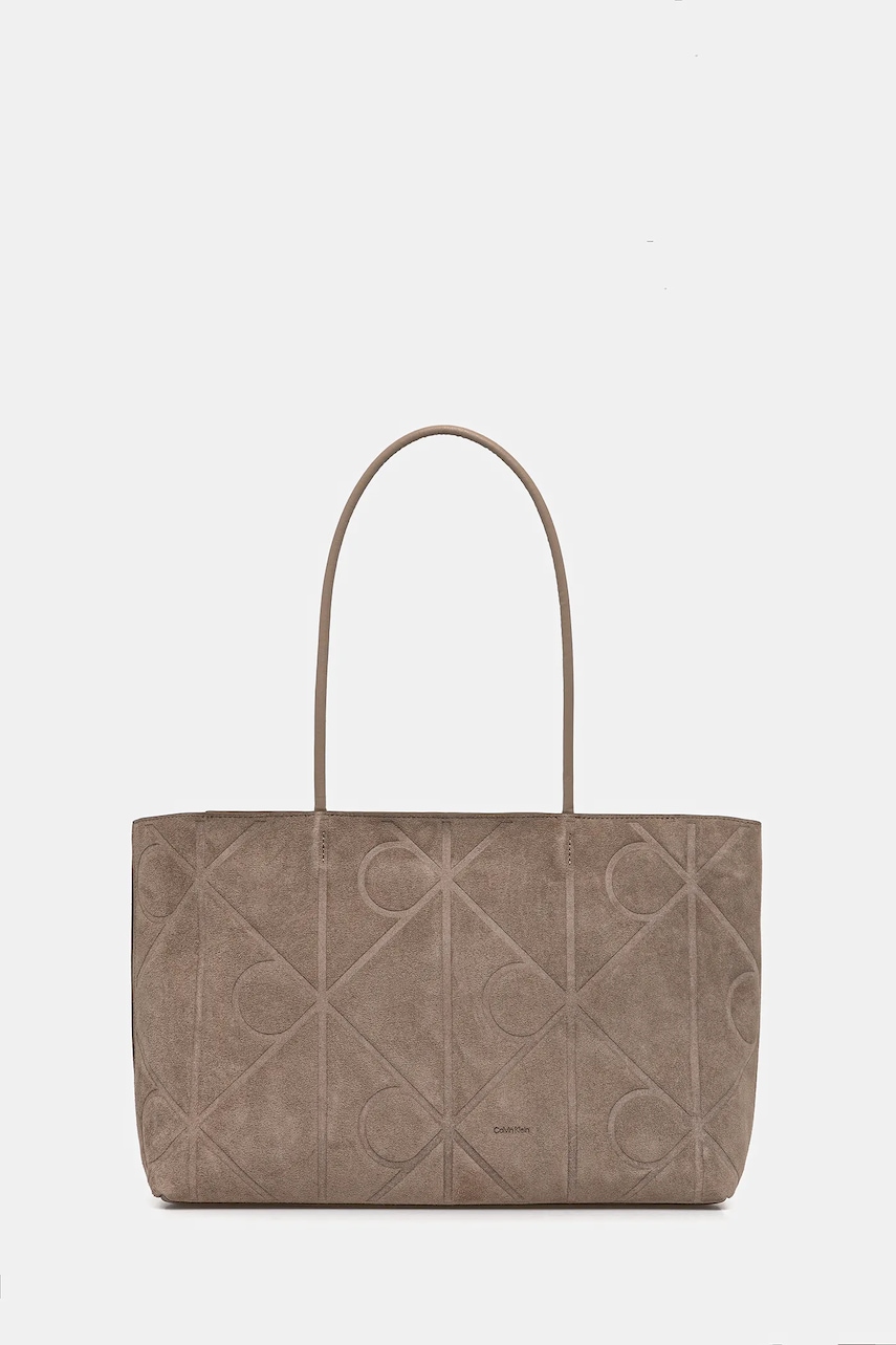 Semišová kabelka Calvin Klein béžová barva, LV04F3334G