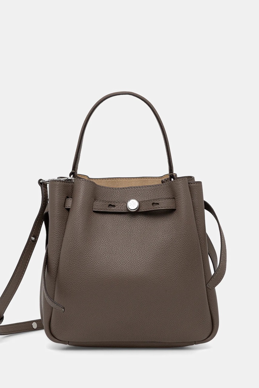 Levně Kožená kabelka Tory Burch Romy Bucket hnědá barva, 166982-250