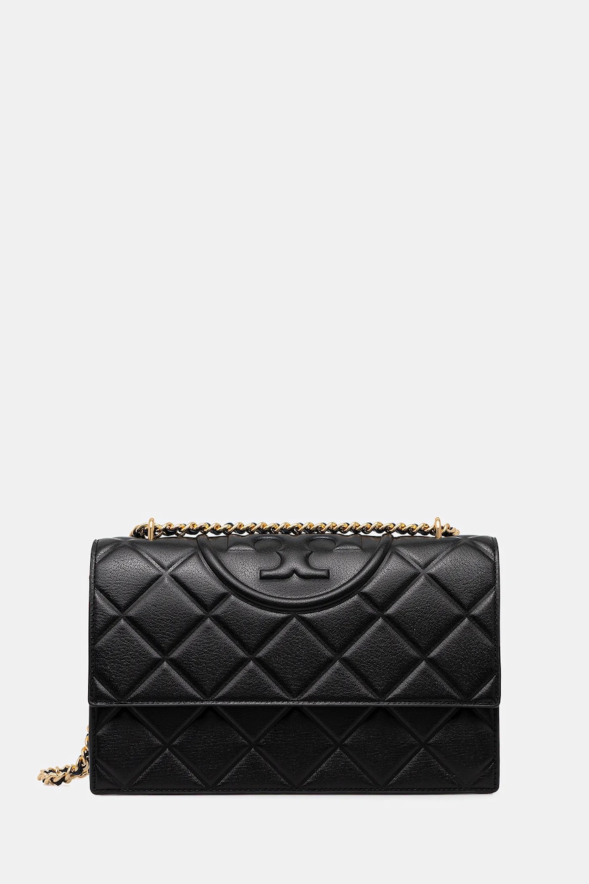 Tory Burch poșetă de piele Fleming culoarea negru, 164799-001