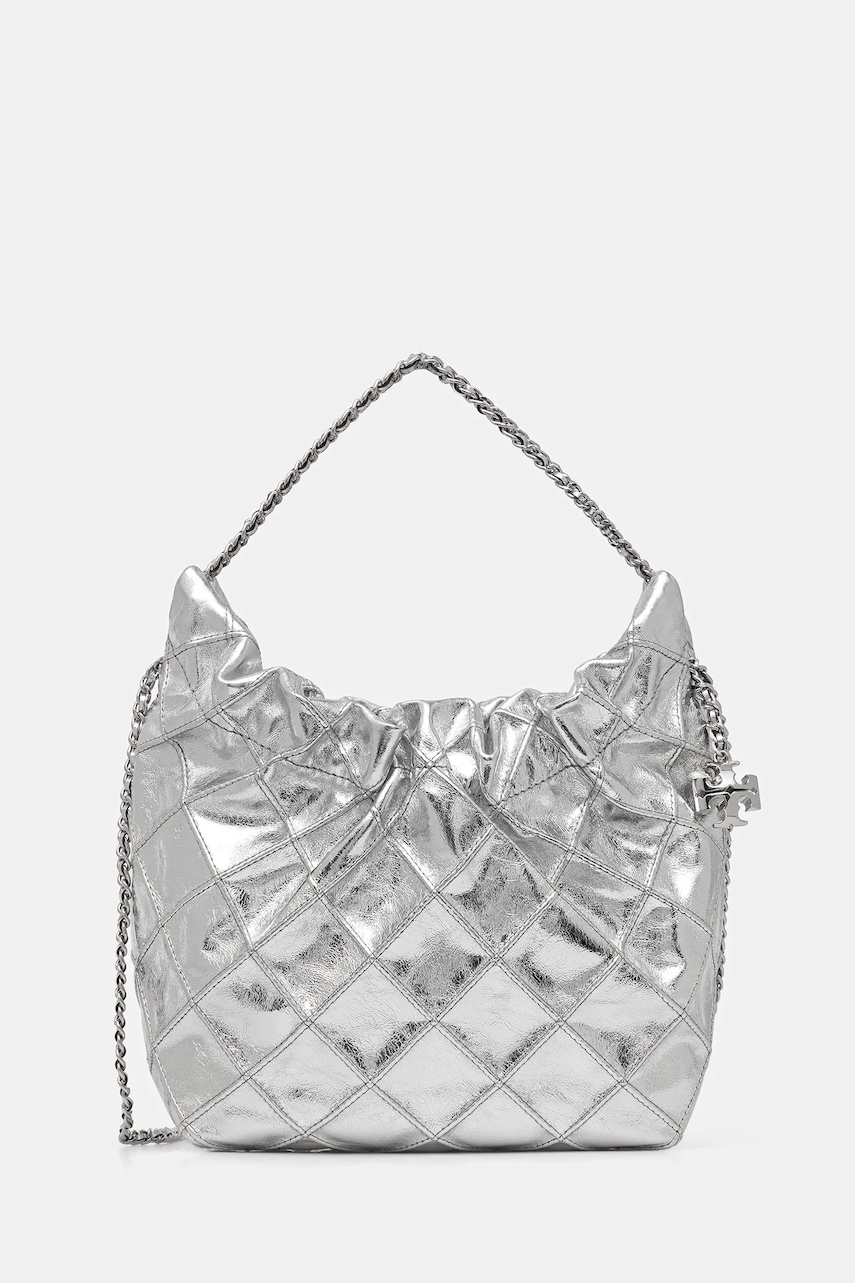 Tory Burch poșetă de piele Fleming culoarea argintiu, 176040-040