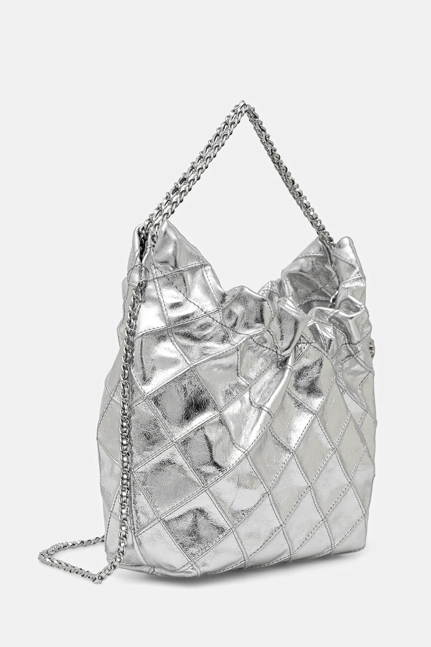 Δερμάτινη τσάντα Tory Burch Fleming χρώμα: ασημί, 176040-040 φωτογραφία