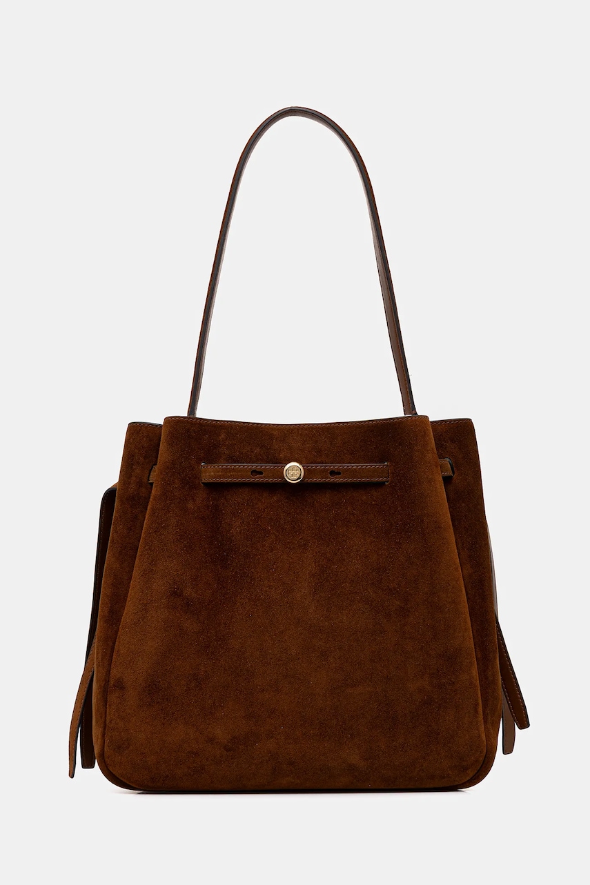 Tory Burch geantă de mână din piele întoarsă Romy Suede culoarea maro, 179987-200