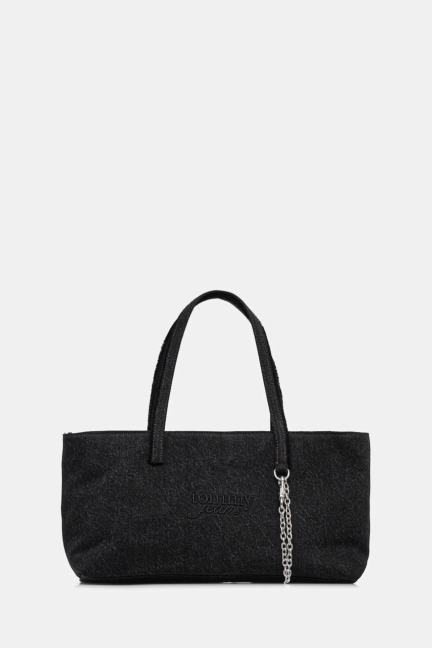 Tommy Jeans geantă de bumbac culoarea negru, AW0AW18268