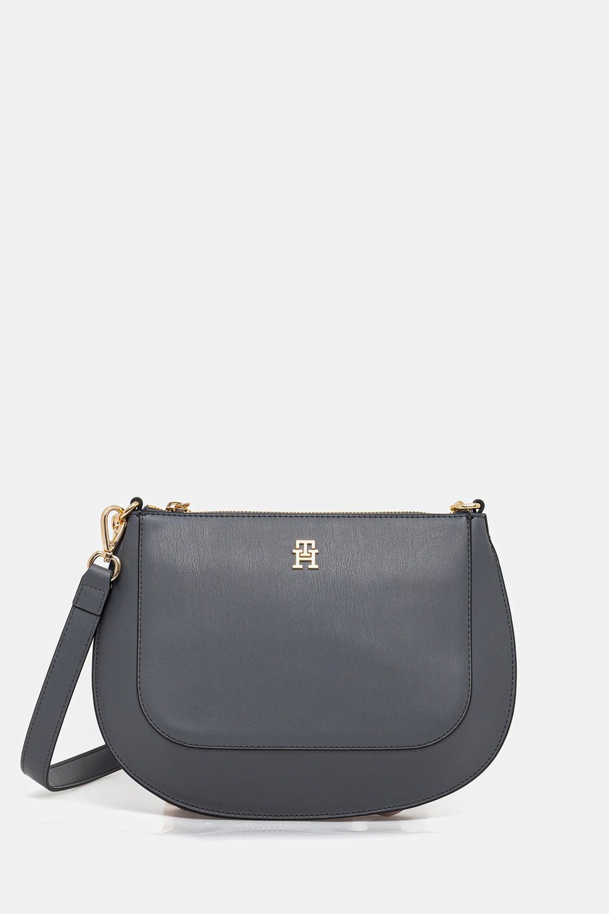 Levně Kožená kabelka Tommy Hilfiger šedá barva, AW0AW18143