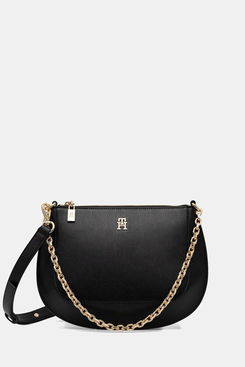 Levně Kožená kabelka Tommy Hilfiger černá barva, AW0AW18143