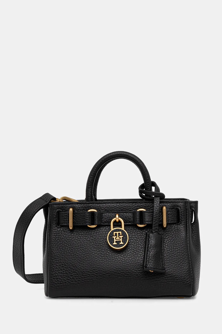 Levně Kožená kabelka Tommy Hilfiger černá barva, AW0AW18167