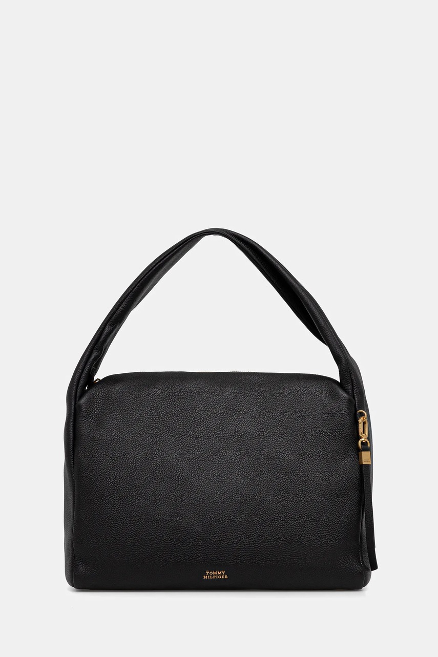 Levně Kožená kabelka Tommy Hilfiger černá barva, AW0AW18285