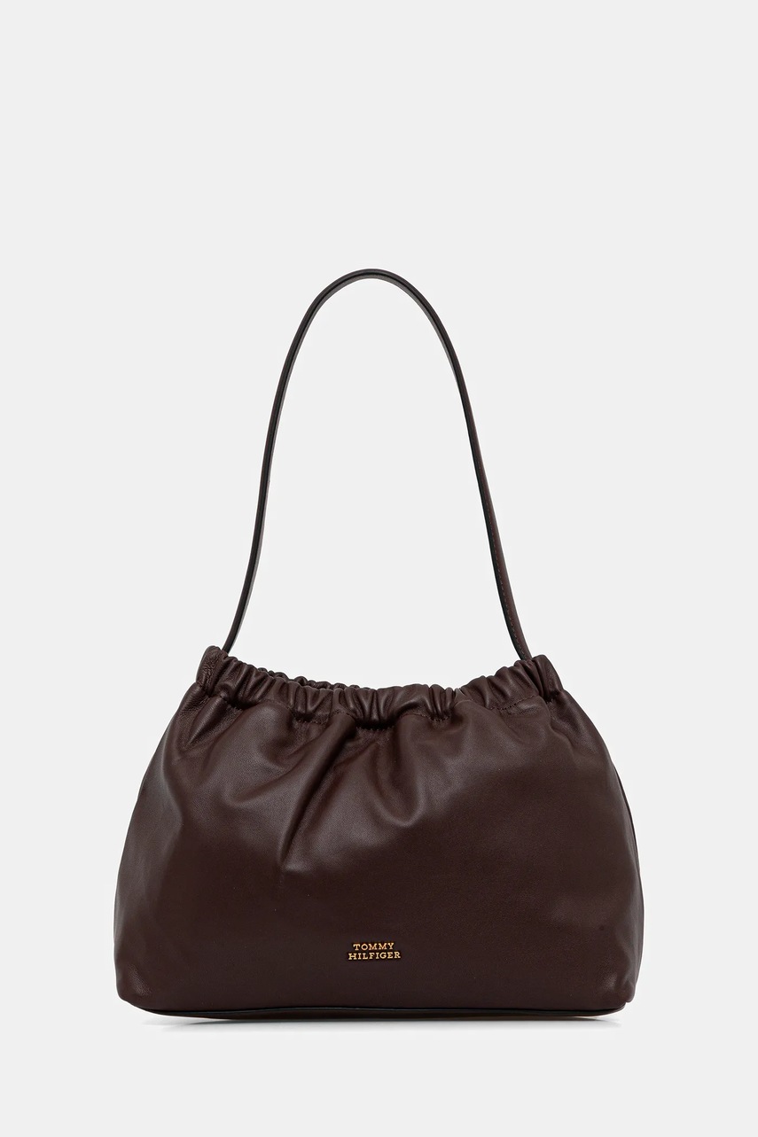 Levně Kožená kabelka Tommy Hilfiger hnědá barva, AW0AW18307
