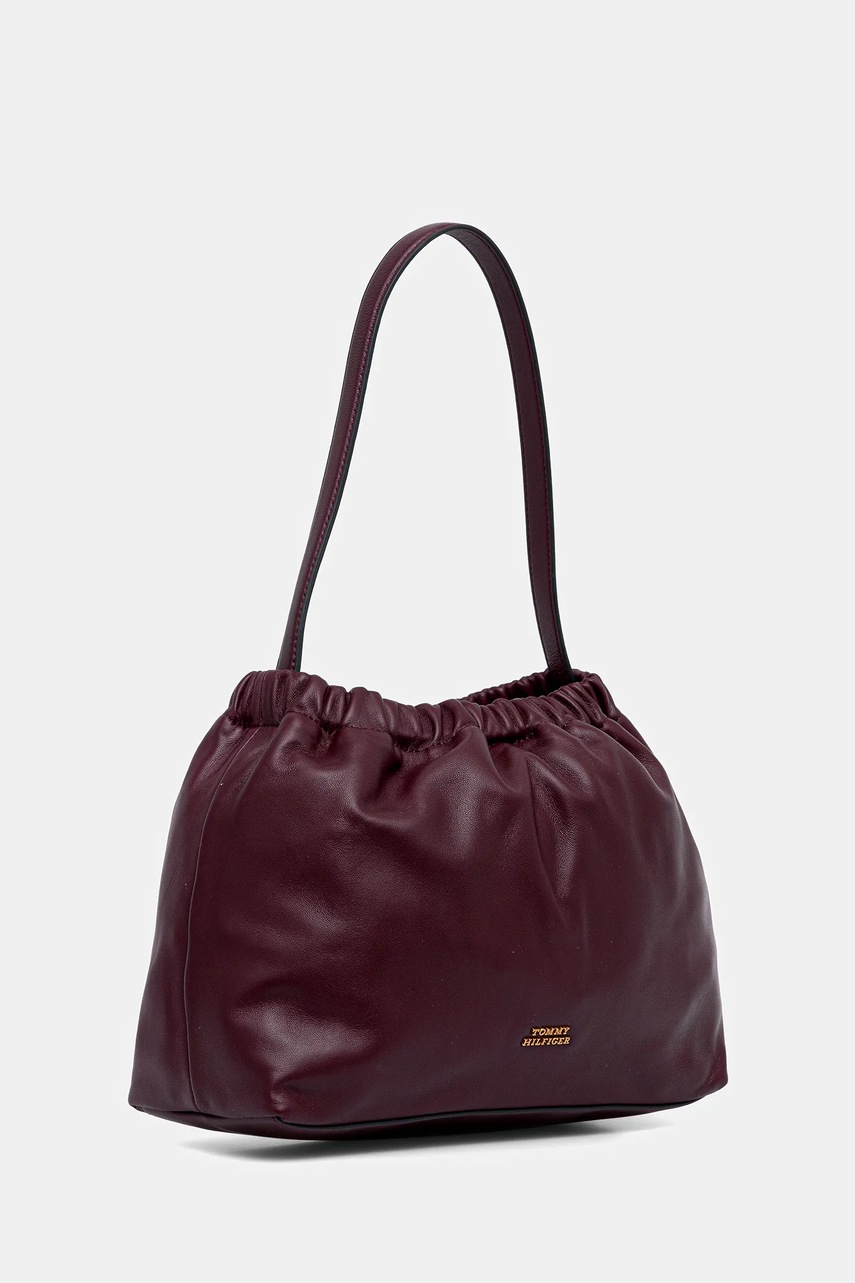 Levně Kožená kabelka Tommy Hilfiger vínová barva, AW0AW18307