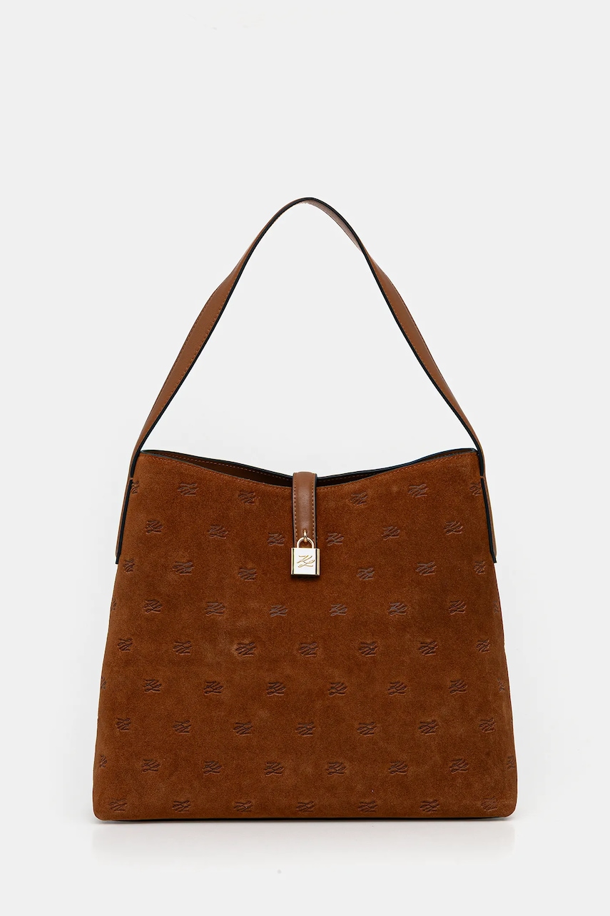 Karl Lagerfeld geantă de mână din piele întoarsă K/AUTOGRAPH culoarea maro, B1W30105