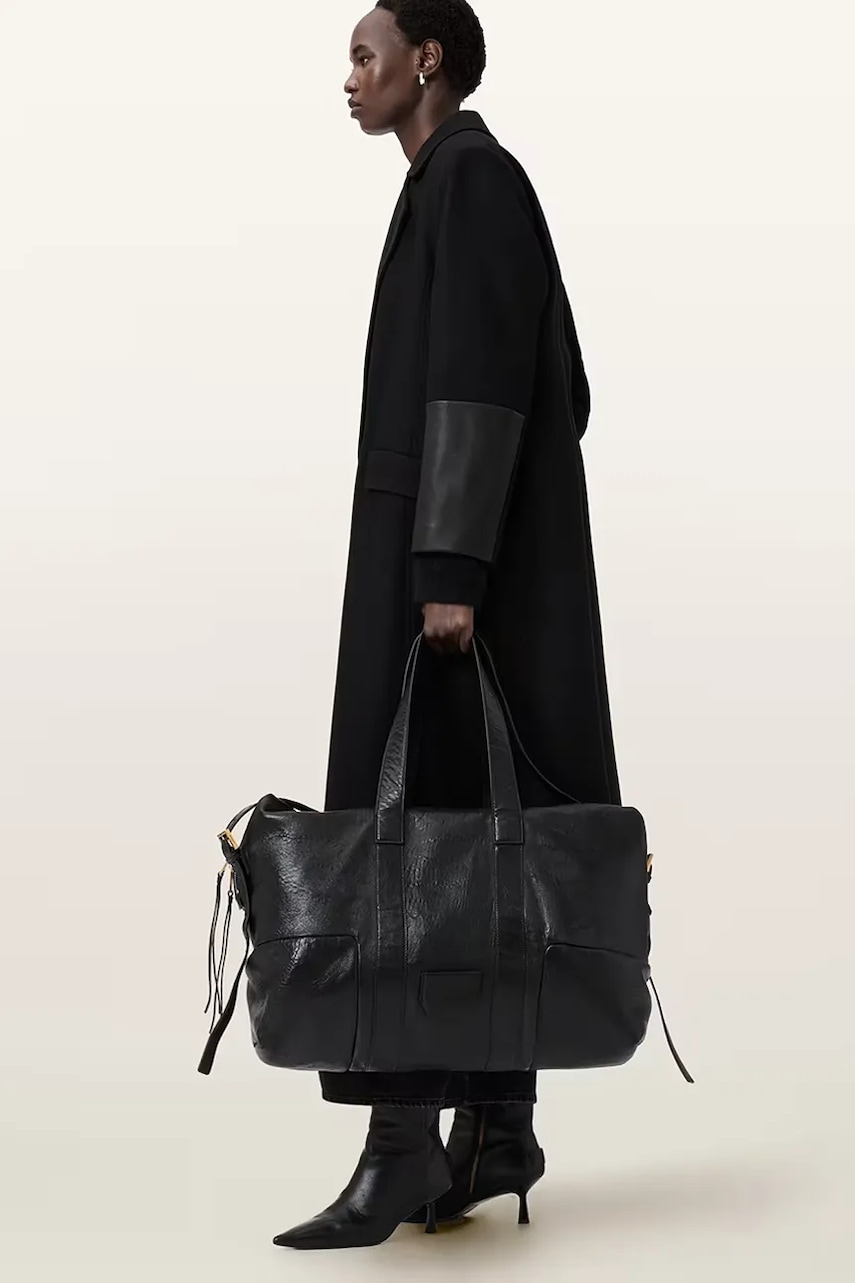 Δερμάτινη τσάντα AllSaints χρώμα: μαύρο, W512XD φωτογραφία