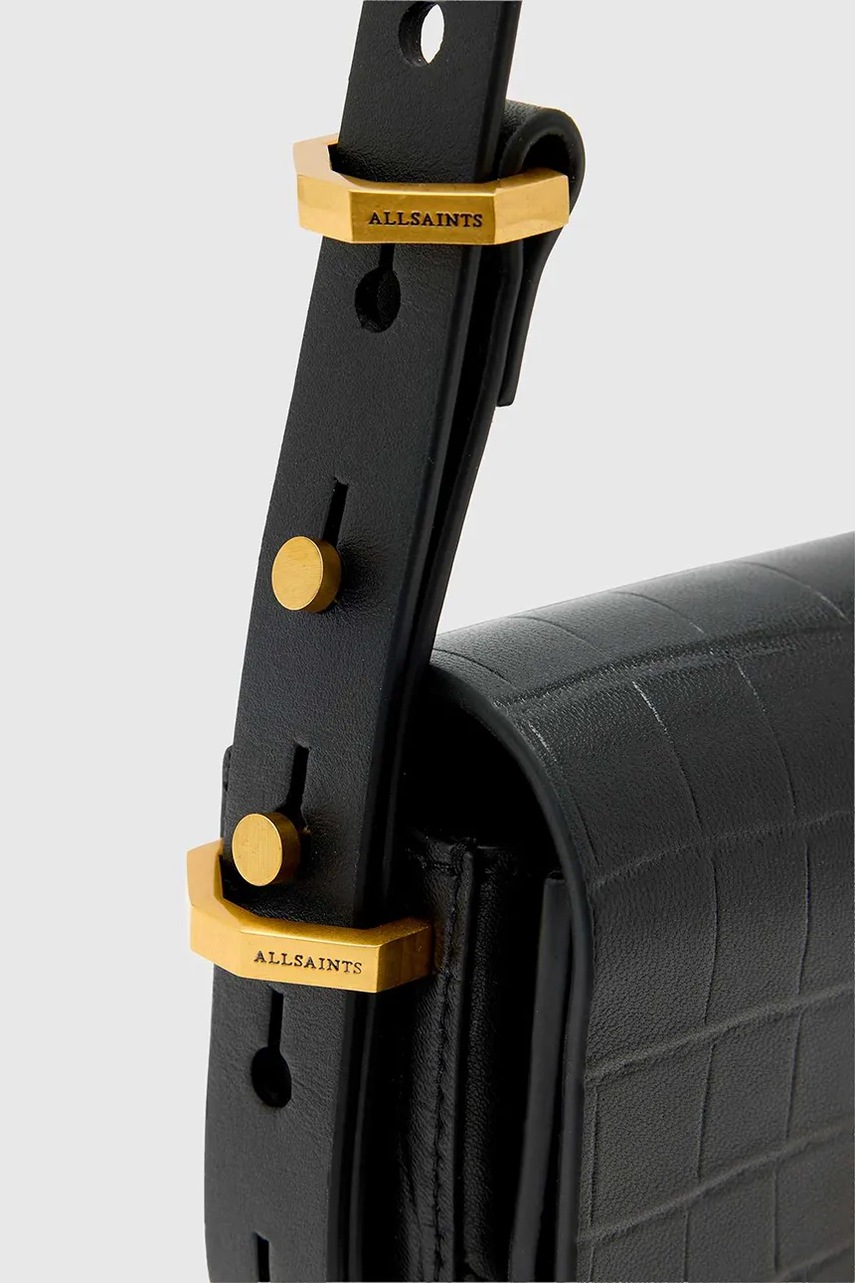 Δερμάτινη τσάντα AllSaints χρώμα: μαύρο, W569XD φωτογραφία