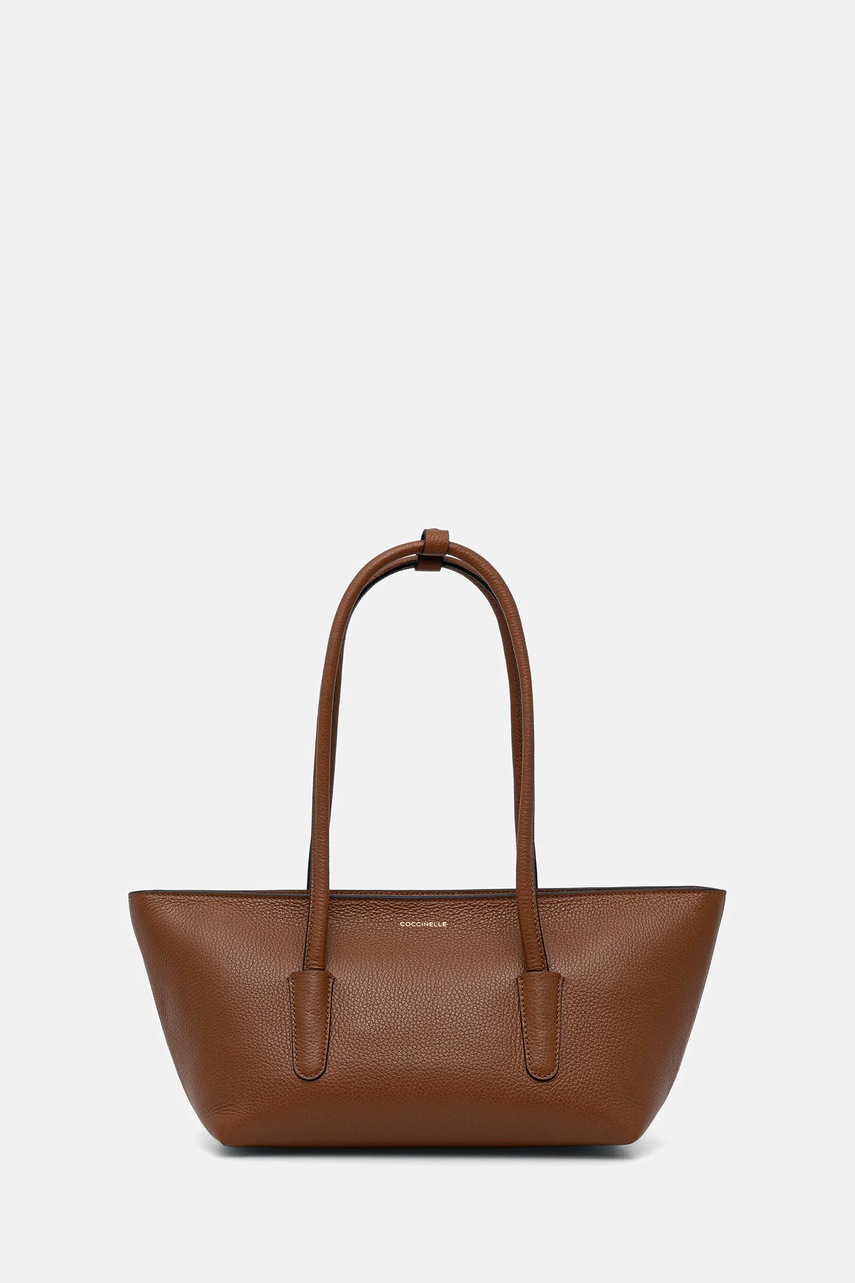 Δερμάτινη τσάντα Coccinelle DOUBLE BEAT χρώμα: καφέ, E1 T8A 11 03 01 φωτογραφία