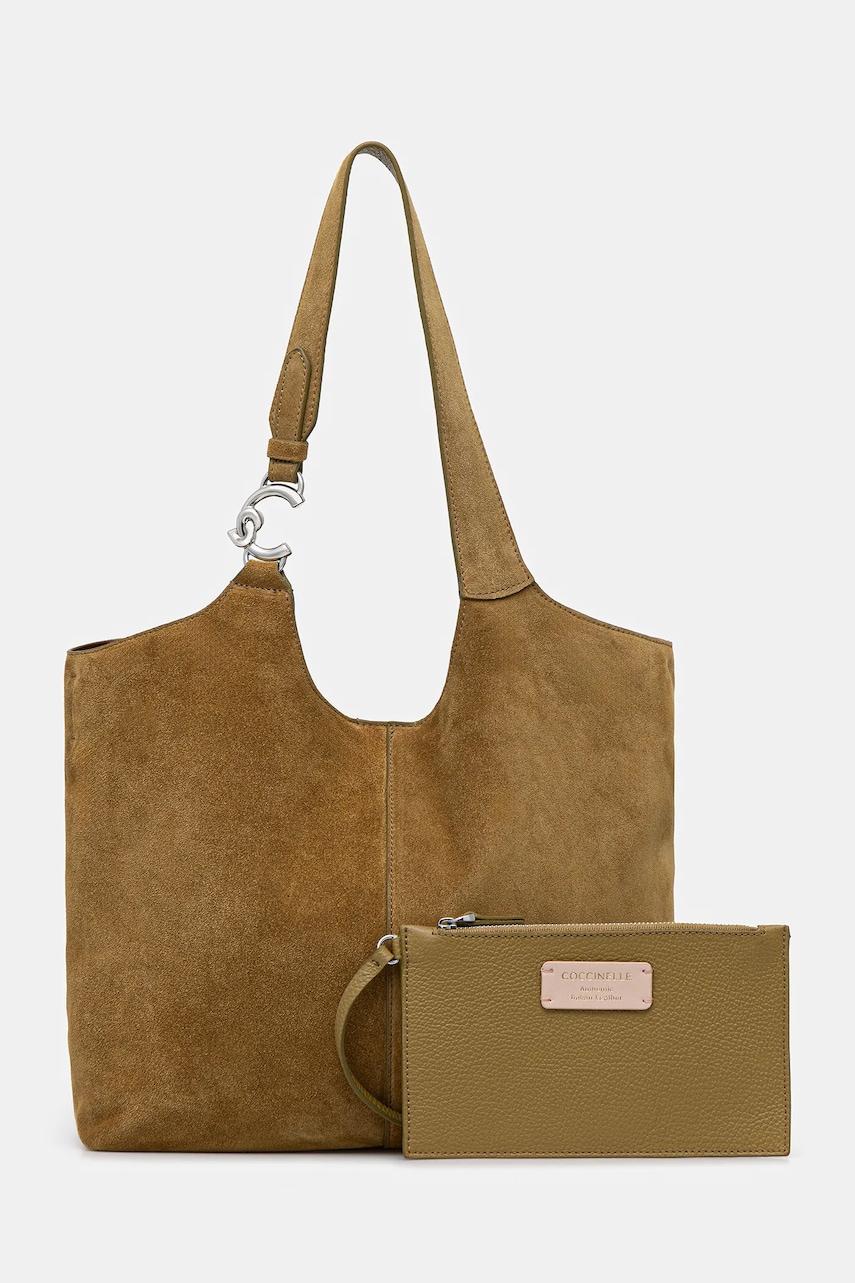 Coccinelle geantă de mână din piele întoarsă culoarea verde, E1 THE 11 02 01