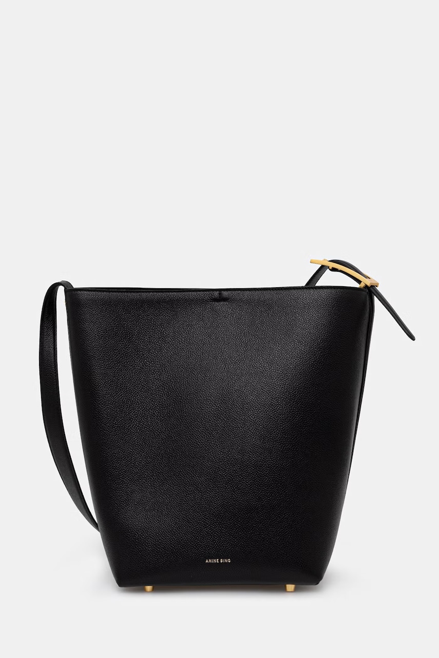 Anine Bing ELLY BUCKET BAG GRAINED LEATHER - BLACK torebka damska skórzana