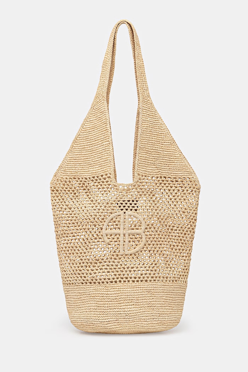 Anine Bing LEAH LOGO HOBO RAPHIA - NATURAL torebka damska