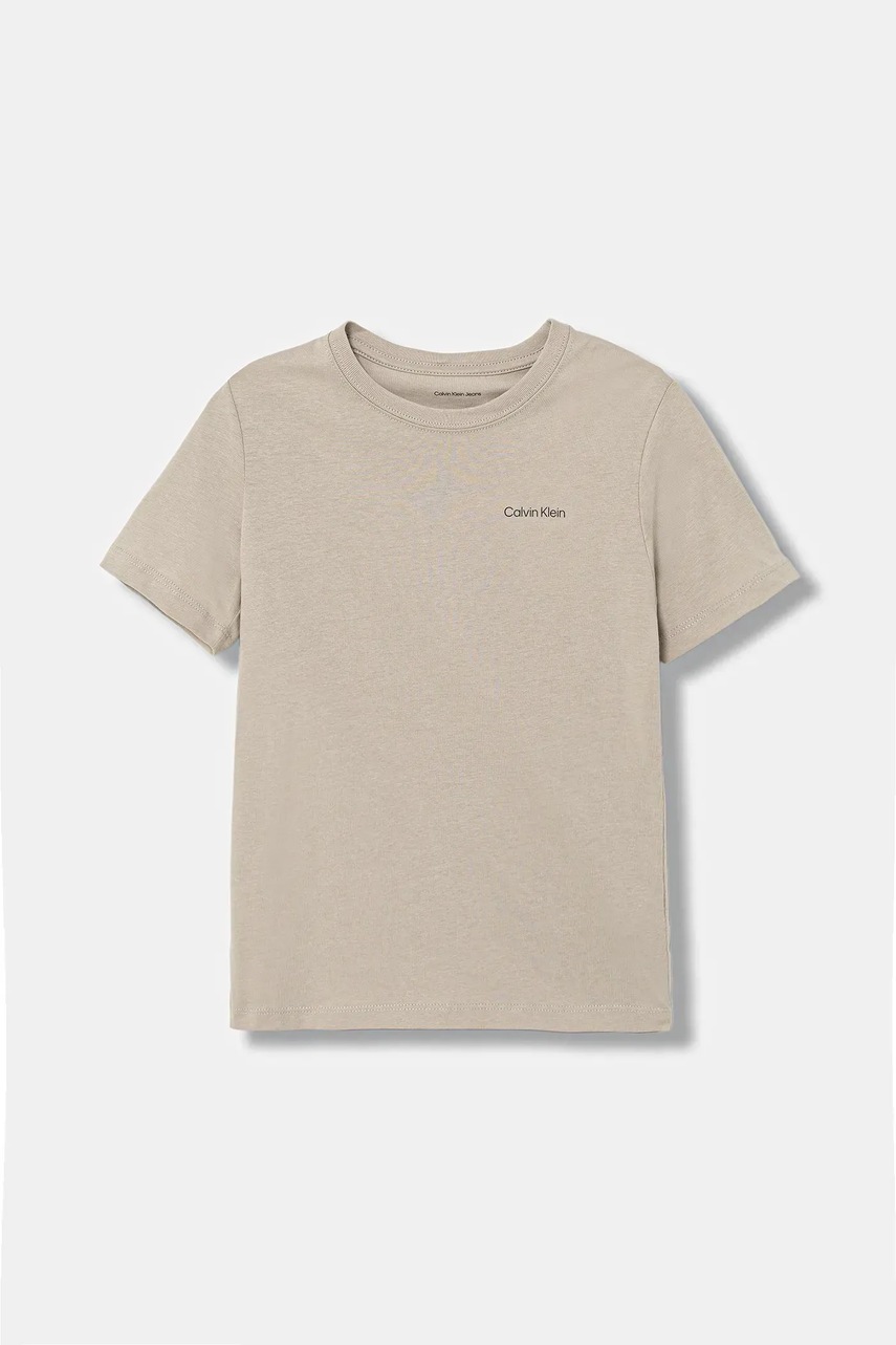 Levně Dětské bavlněné tričko Calvin Klein Jeans šedá barva, IU0IU00683