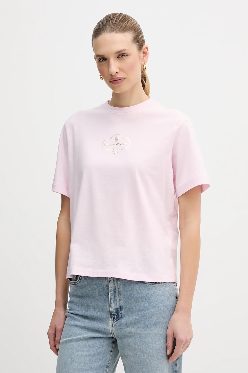 Levně Bavlněné tričko Calvin Klein Jeans dámské, růžová barva, LV047E811G