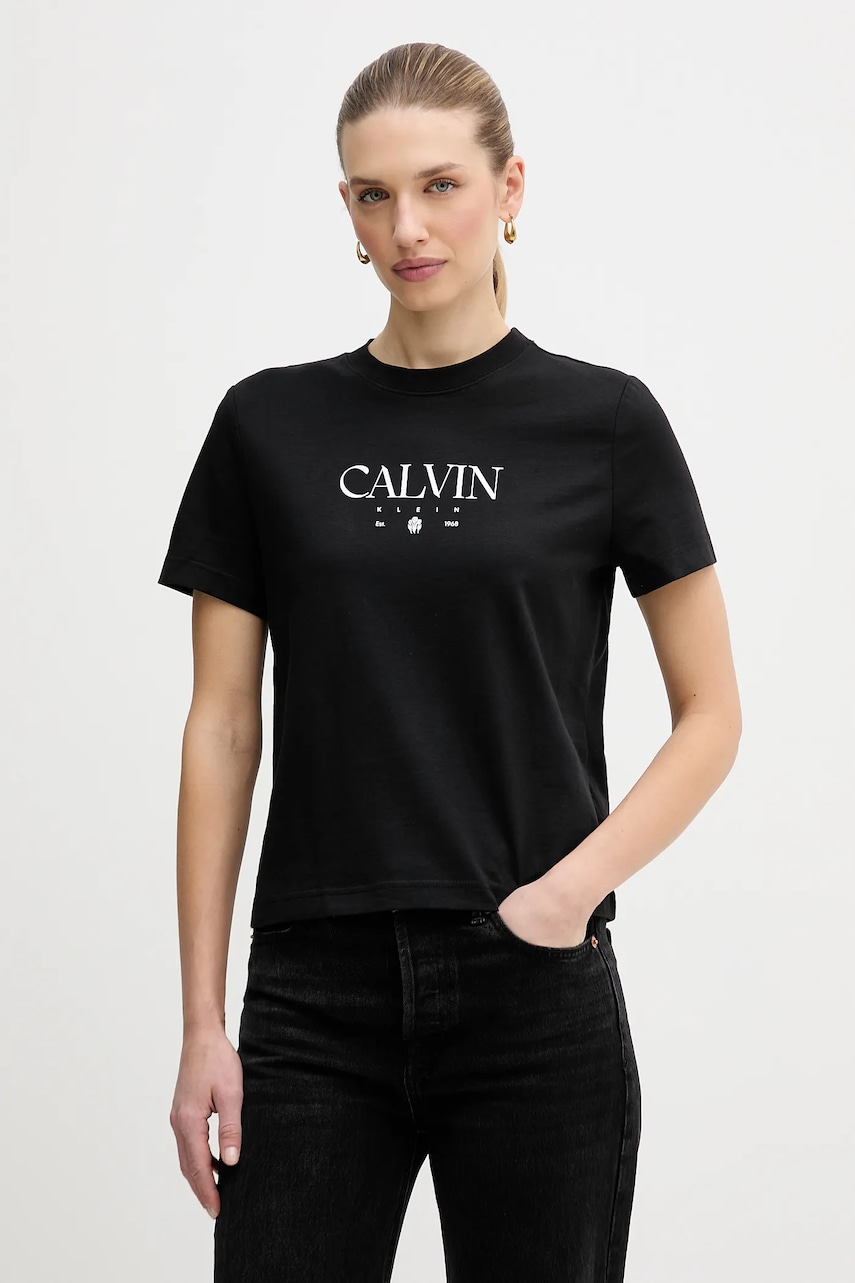 Levně Bavlněné tričko Calvin Klein Jeans dámské, černá barva, LV047E813G